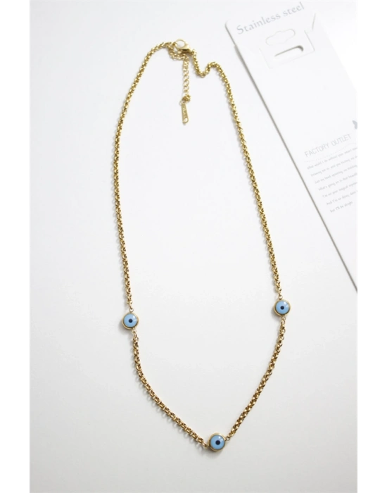 Nazar Boncuk Çelik Kolye - Altın