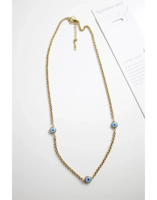 Nazar Boncuk Çelik Kolye - Altın