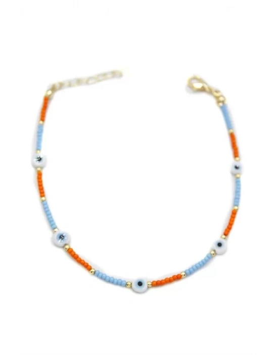 Nazar Boncuklu  Halhal - Beyaz