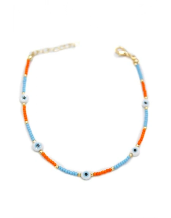 Nazar Boncuklu  Halhal - Beyaz