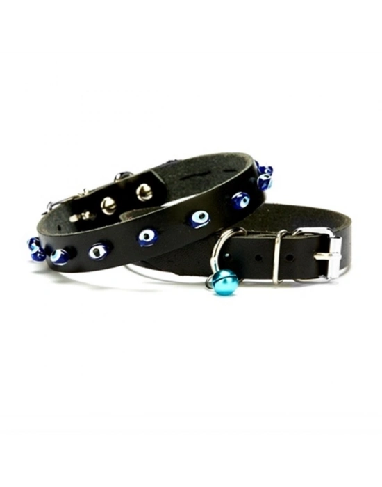 Nazar Boncuklu Kedi Ve Küçük Irk Köpek Tasması 1,2x26 cm Siyah Large