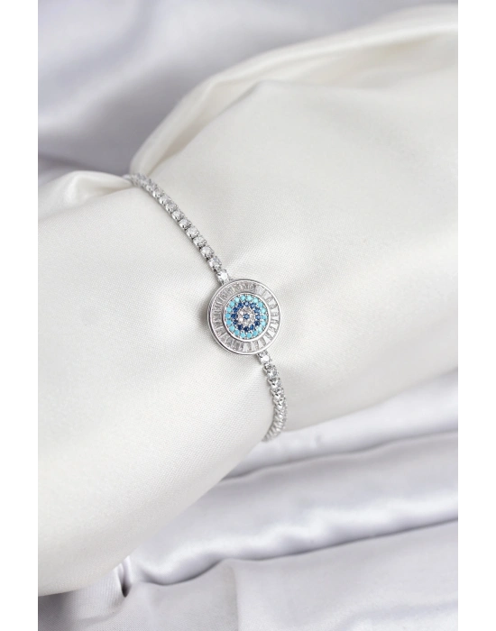 ® Nazar Model Zirkon Taşlı Gümüş Renk Asansörlü Su Yolu Bileklik