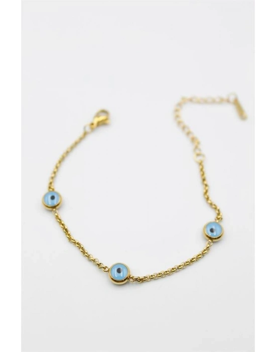 Nazarlı Zincir Çelik Bileklik - Altın