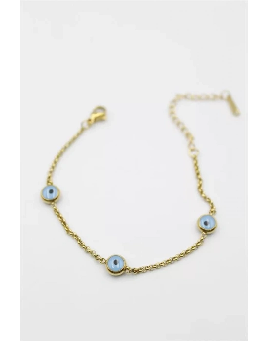 Nazarlı Zincir Çelik Bileklik - Altın