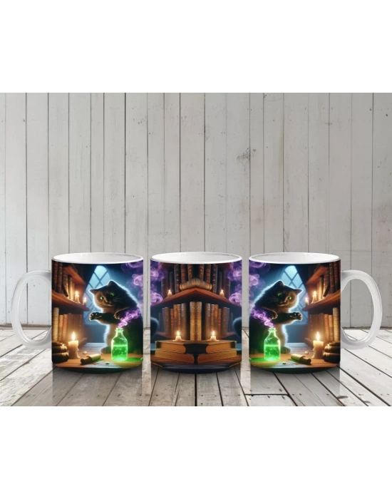 Neon Ağaçlar ve Renkli Hayalet Figürleriyle Eğlenceli Cadılar Bayramı Baskılı Kupa Bardak