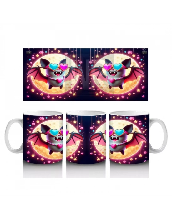 Neon Aydınlatmalı Renkli Yarasalar Figürlü Eğlenceli Cadılar Bayramı Baskılı Kupa Bardak