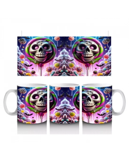 Neon Gözlü Maskeli Canavar Figürlü Renkli Cadılar Bayramı Baskılı Kupa Bardak