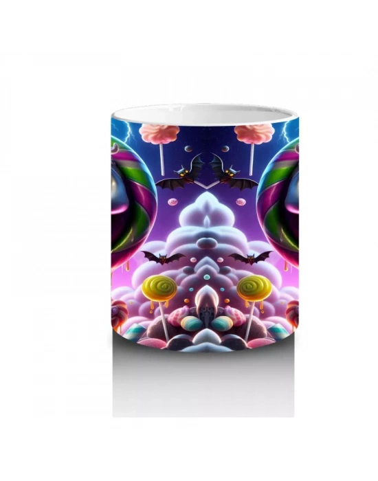 Neon Gözlü Maskeli Canavar Figürlü Renkli Cadılar Bayramı Baskılı Kupa Bardak