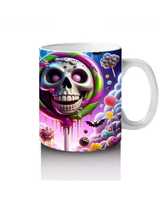 Neon Gözlü Maskeli Canavar Figürlü Renkli Cadılar Bayramı Baskılı Kupa Bardak