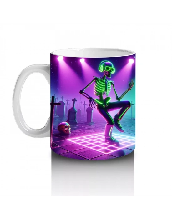 Neon Işıklar Altında Dans Eden Cadılar Figürlü Eğlenceli Cadılar Bayramı Baskılı Kupa