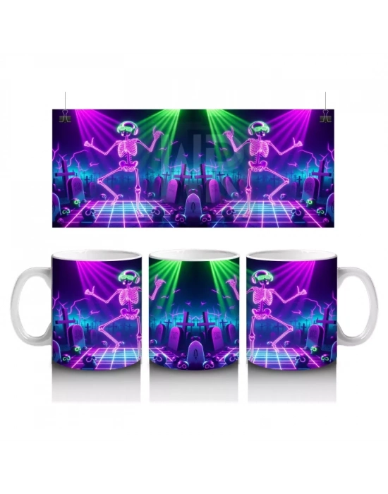 Neon Işıklarla Aydınlatılmış Dans Eden Canavar Figürlü Cadılar Bayramı Baskılı Kupa