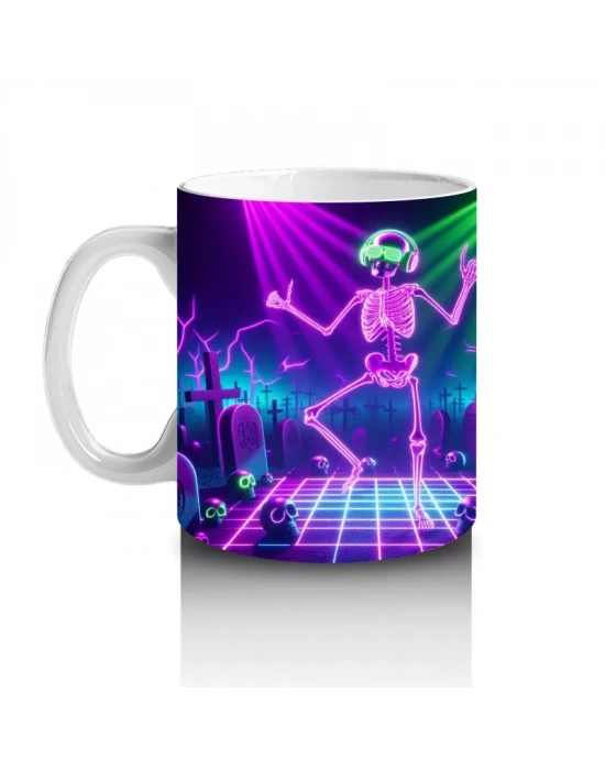 Neon Işıklarla Aydınlatılmış Dans Eden Canavar Figürlü Cadılar Bayramı Baskılı Kupa