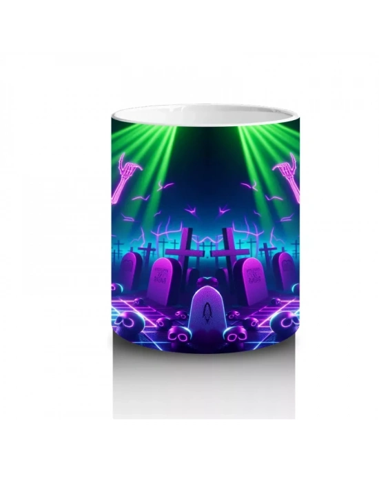 Neon Işıklarla Aydınlatılmış Dans Eden Canavar Figürlü Cadılar Bayramı Baskılı Kupa