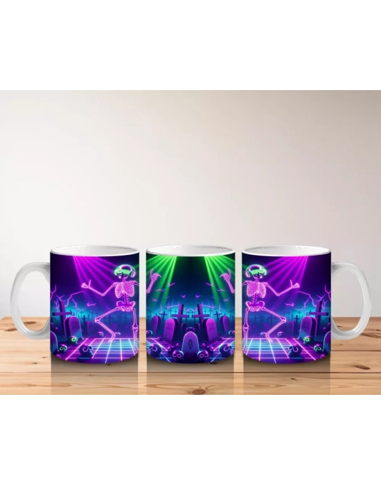 Neon Işıklarla Aydınlatılmış Dans Eden Canavar Figürlü Cadılar Bayramı Baskılı Kupa