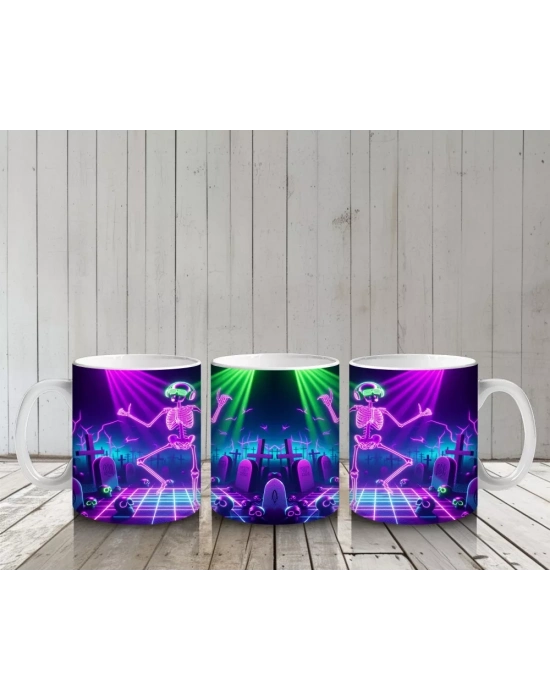 Neon Işıklarla Aydınlatılmış Dans Eden Canavar Figürlü Cadılar Bayramı Baskılı Kupa