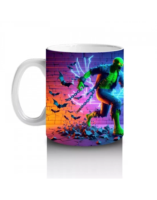 Neon Işıklarla Dans Eden Canavar Figürlü Eğlenceli Cadılar Bayramı Baskılı Kupa Bardak