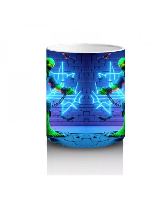 Neon Işıklarla Dans Eden Canavar Figürlü Eğlenceli Cadılar Bayramı Baskılı Kupa Bardak