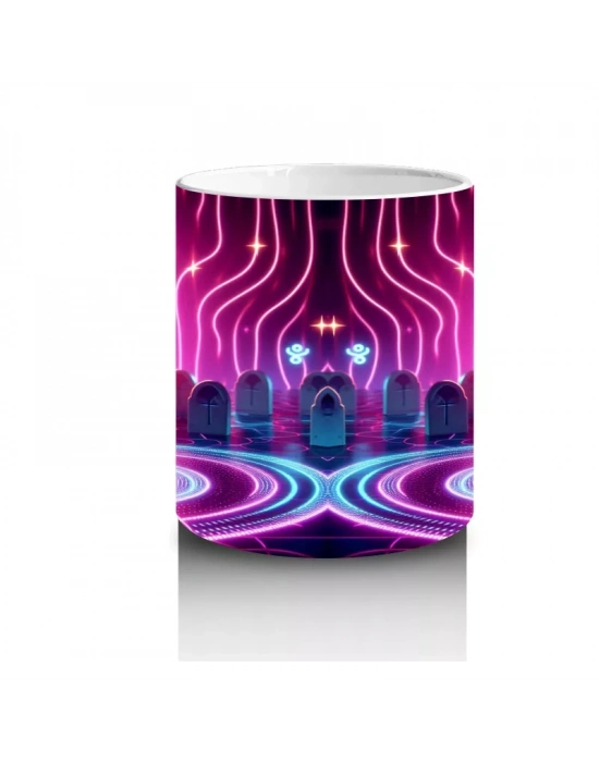 Neon Işıklarla Dans Eden Canavar Figürlü Renkli Cadılar Bayramı Baskılı Kupa