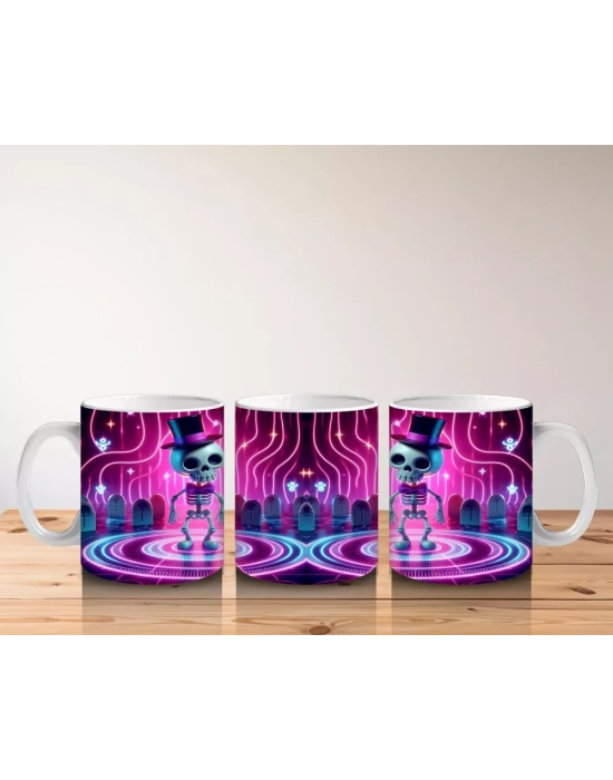 Neon Işıklarla Dans Eden Canavar Figürlü Renkli Cadılar Bayramı Baskılı Kupa