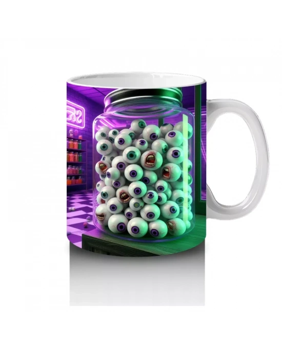 Neon Işıklarla Süslenmiş Parti Cadısı Temalı Renkli Cadılar Bayramı Baskılı Kupa