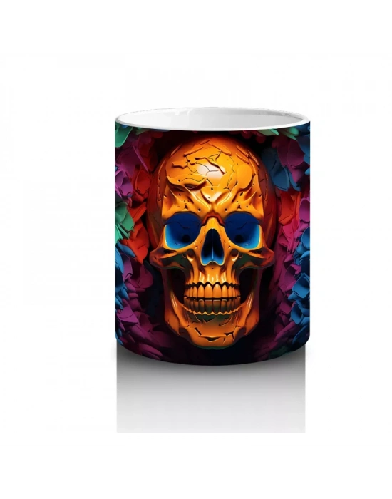 Neon Işıklı Altın Kafatası – Hediyelik Kahve Kupası