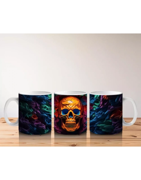 Neon Işıklı Altın Kafatası – Hediyelik Kahve Kupası