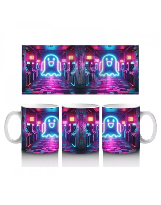 Neon Işıklı Gotik Şato Girişi Figürlü Renkli Cadılar Bayramı Baskılı Kupa Bardak