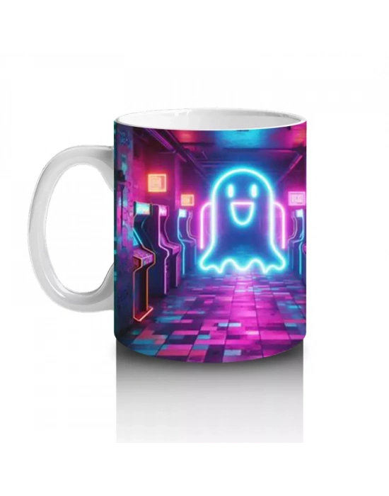 Neon Işıklı Gotik Şato Girişi Figürlü Renkli Cadılar Bayramı Baskılı Kupa Bardak