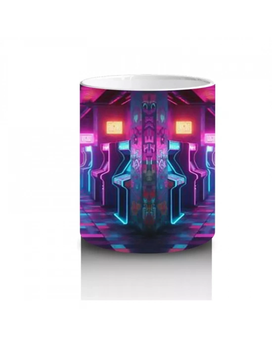 Neon Işıklı Gotik Şato Girişi Figürlü Renkli Cadılar Bayramı Baskılı Kupa Bardak