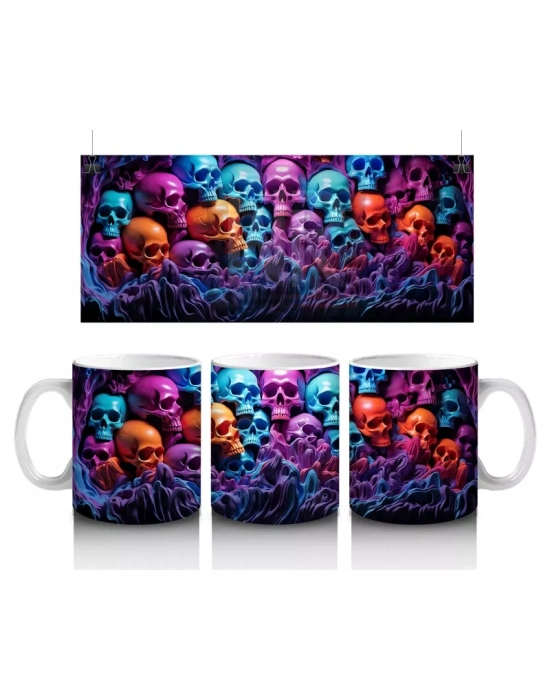 Neon Işıklı Kafatası Duvarı – Hediyelik Kahve Kupası