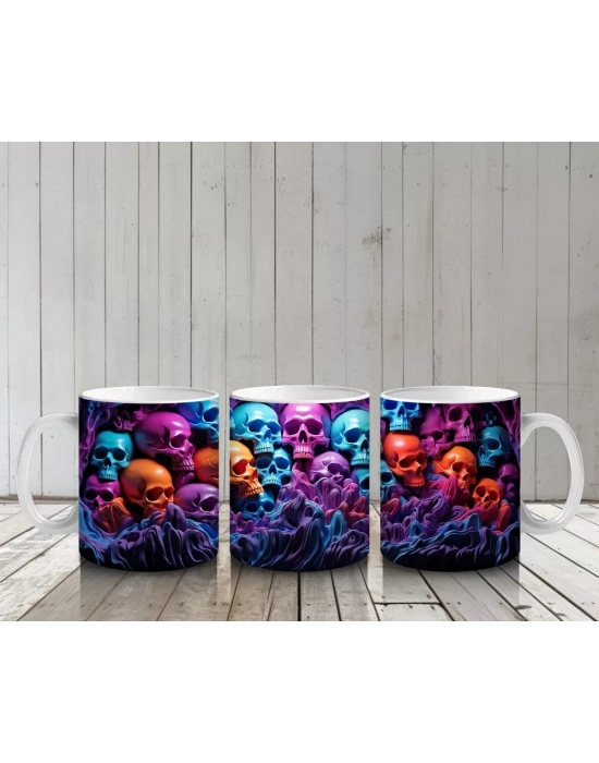 Neon Işıklı Kafatası Duvarı – Hediyelik Kahve Kupası