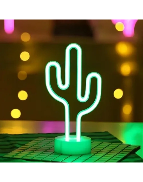 Neon Işıklı Kaktüs Masa Gece Lambası