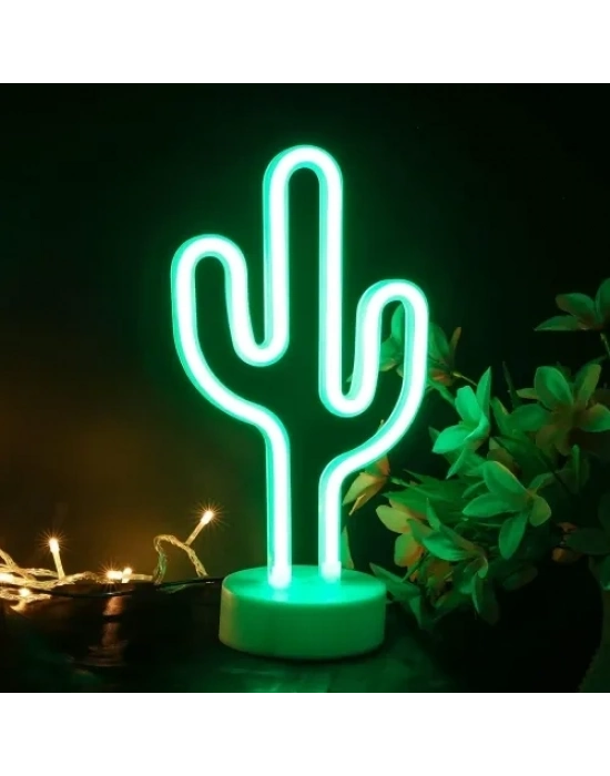 Neon Işıklı Kaktüs Masa Gece Lambası