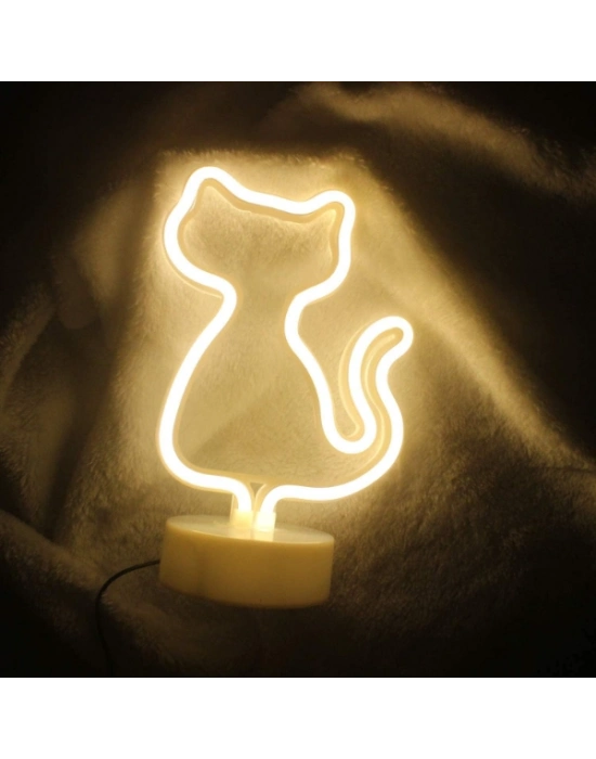 Neon Işıklı Kedi Tasarımlı Lamba