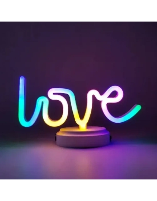 Neon Işıklı Love Yazılı Masa Gece Lambası
