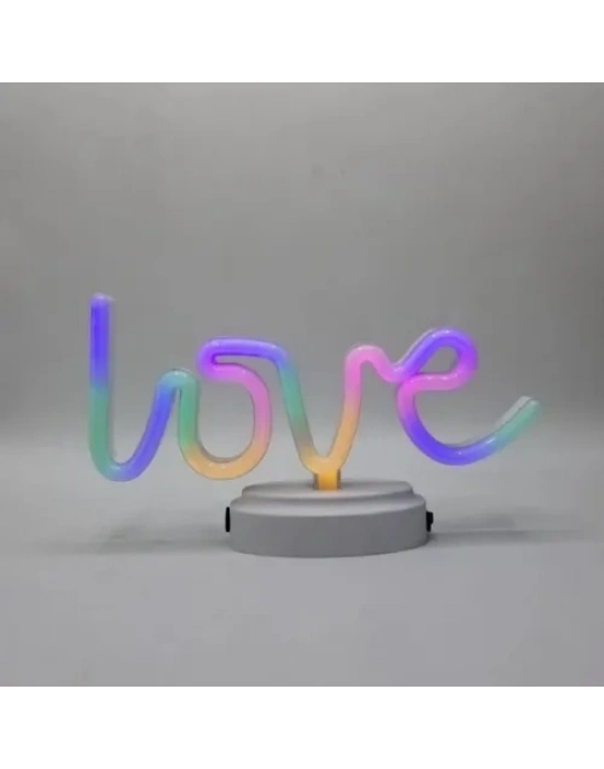 Neon Işıklı Love Yazılı Masa Gece Lambası