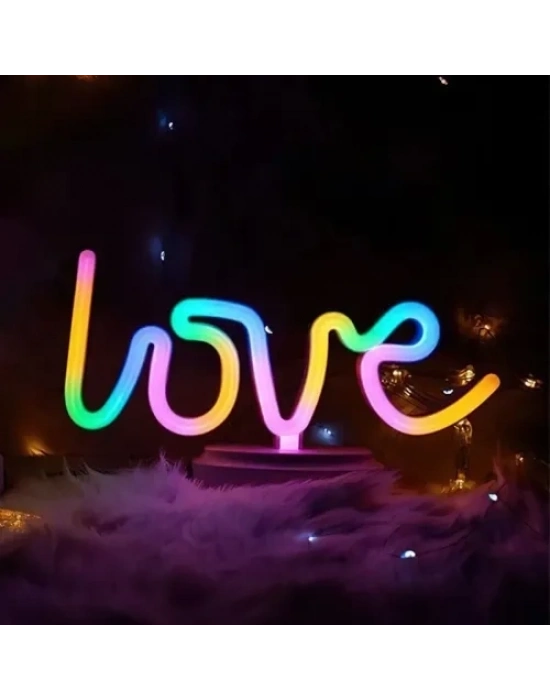Neon Işıklı Love Yazılı Masa Gece Lambası