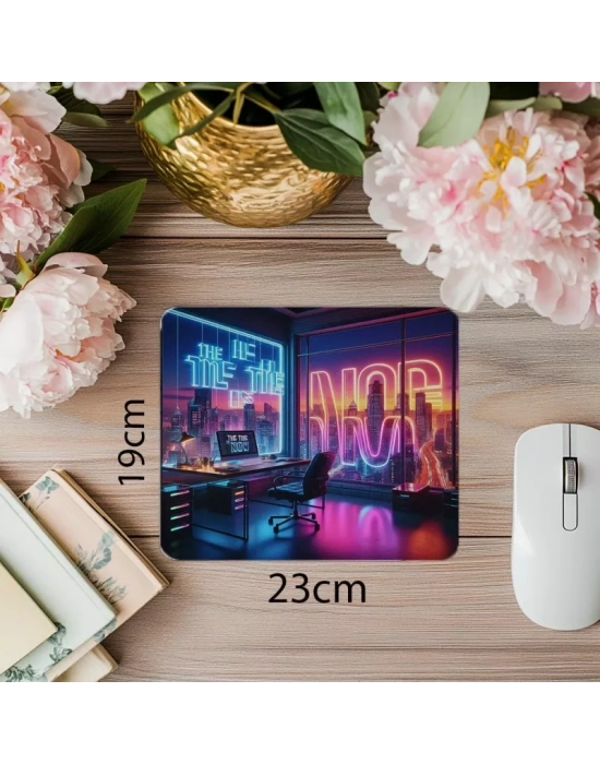 Neon Işıklı Motivasyon Mousepad – The Time Is Now - 19x23 cm 2 mm Dikdörtgen İthal Baskılı Mouse Pad