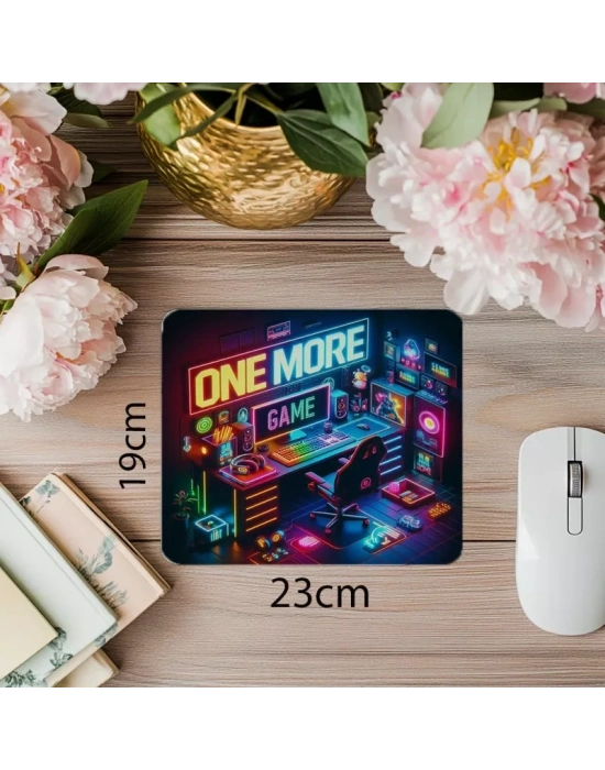 Neon Işıklı One More Game Temalı Mousepad - 19x23 cm 2 mm Dikdörtgen İthal Baskılı Mouse Pad