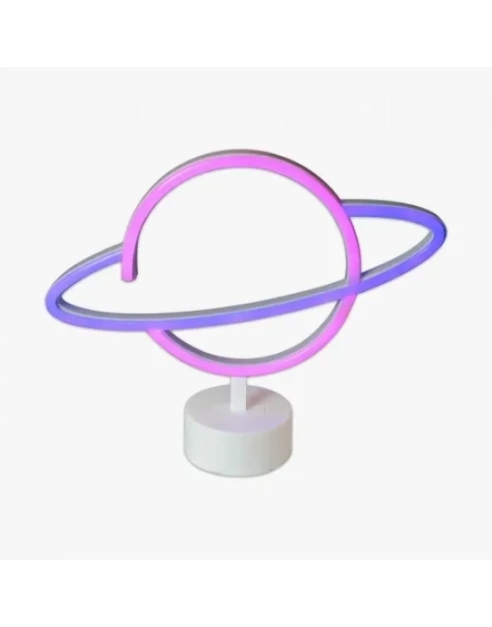Neon Işıklı Satürn Lamba (Pil + USB)
