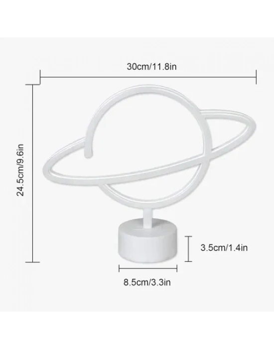Neon Işıklı Satürn Lamba (Pil + USB)