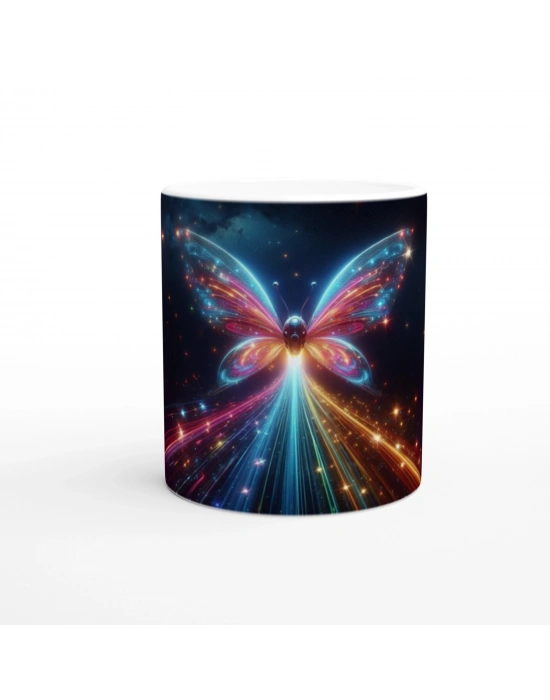 Neon Işıklı Uzay Kelebeği Baskılı Kupa Bardak