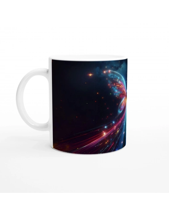 Neon Işıklı Uzay Kelebeği Baskılı Kupa Bardak