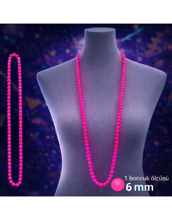 Neon Pembe Boncuk Kolye 80 Cm – Retro 80’ler 90’lar Parti Aksesuarı