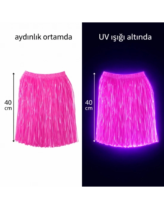 Neon Pembe Hawaii Parti Eteği 40 Cm