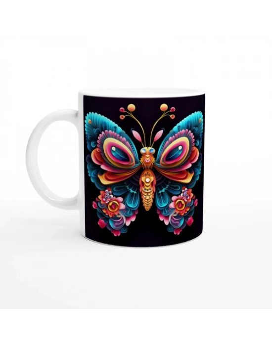 Neon Renkli Gökkuşağı Kelebek Kupa Bardak