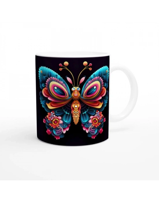 Neon Renkli Gökkuşağı Kelebek Kupa Bardak