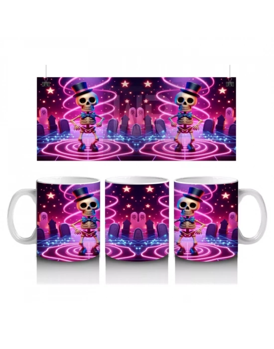 Neon Renkli Gotik Cadı Kedi Desenli Cadılar Bayramı Baskılı Kupa Bardak