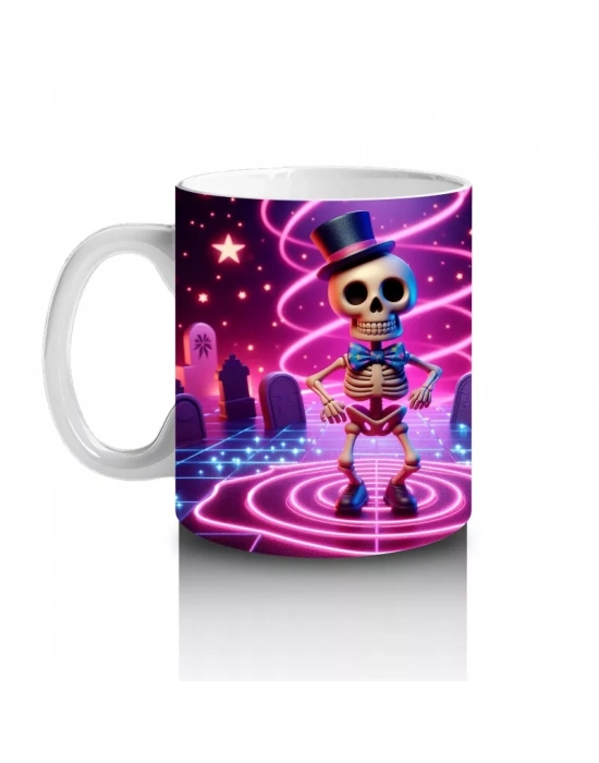 Neon Renkli Gotik Cadı Kedi Desenli Cadılar Bayramı Baskılı Kupa Bardak