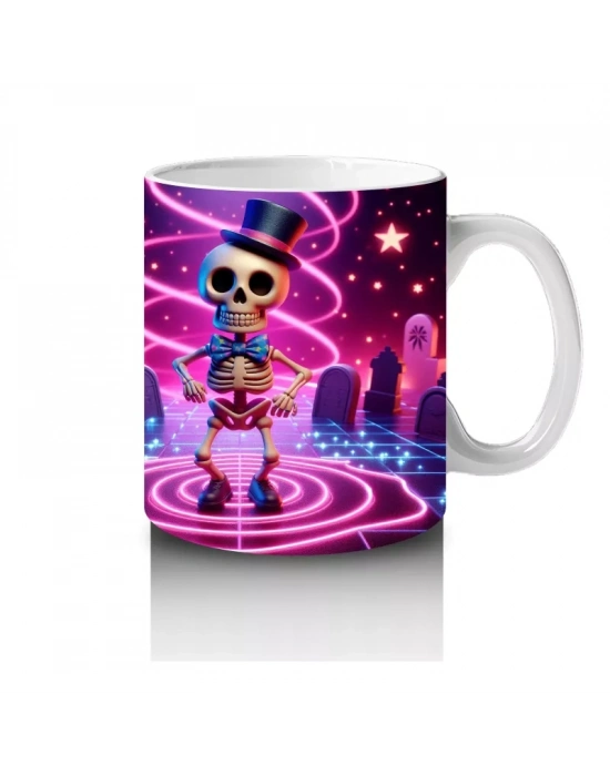 Neon Renkli Gotik Cadı Kedi Desenli Cadılar Bayramı Baskılı Kupa Bardak